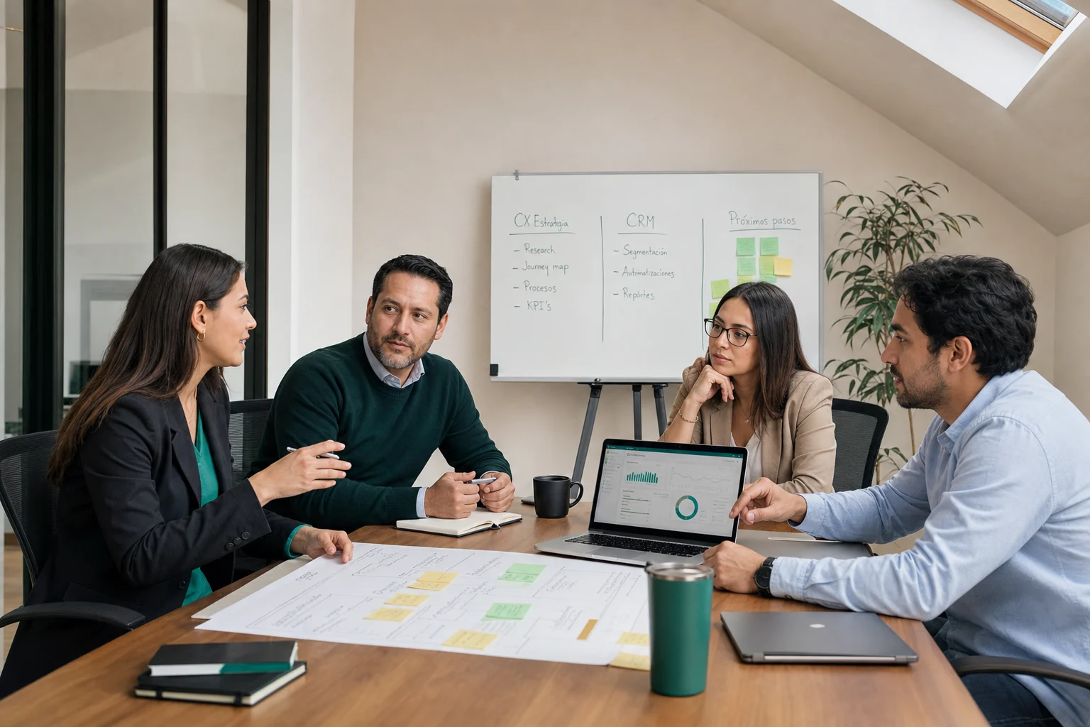 Profesionales conversando sobre un proyecto en una oficina