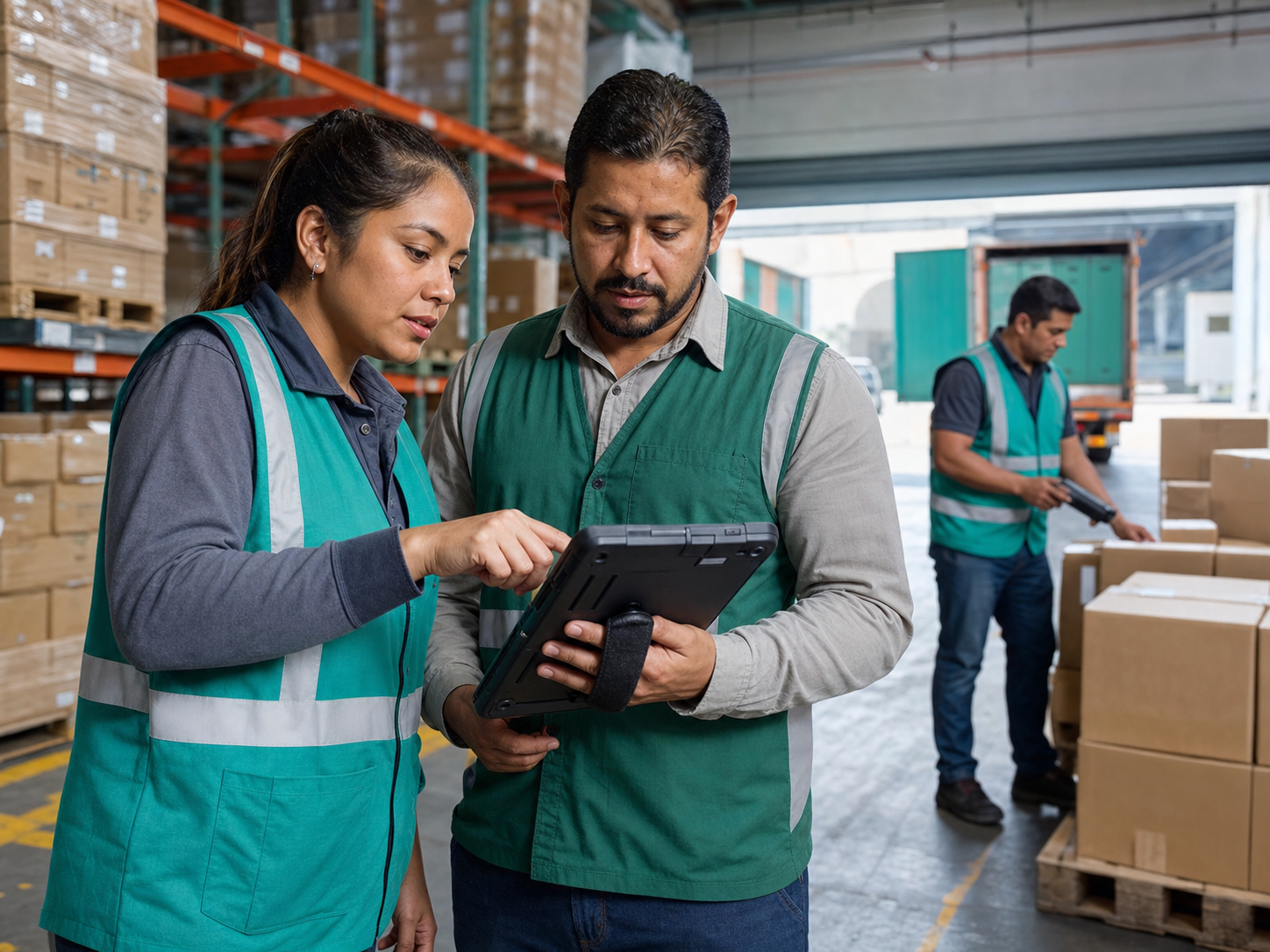 Equipo de logística gestionando trazabilidad e incidencias desde una tablet